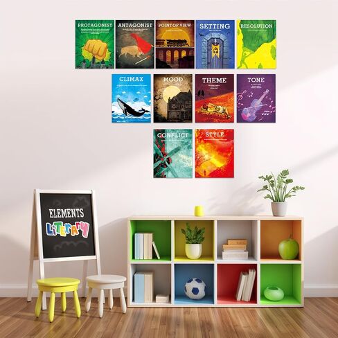 snaxuda Elements of English Language and Literature Posters 13 Pcs English Teacher's Posters Literary Classroom Vintage Literature Educational Art Print for Middle High School Read Supplies in Saudi Arabia