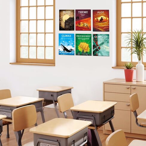 snaxuda Elements of English Language and Literature Posters 13 Pcs English Teacher's Posters Literary Classroom Vintage Literature Educational Art Print for Middle High School Read Supplies in Saudi Arabia