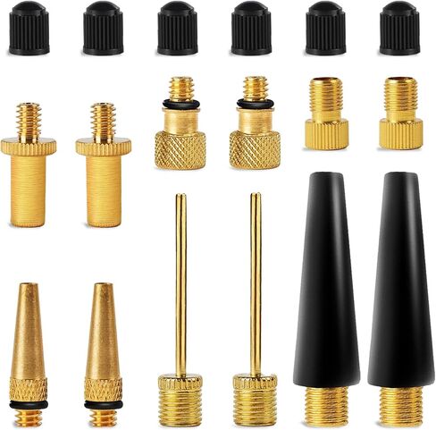 Bike Valve Adapter Kit (Pack of 10 Valves + 6 Caps + 2 Ball Pump Needle) - Presta Valve, Dunlop Valve, Schrader Valve Bike adapters - Sports Ball Inflation Needle – by Mobi Lock in Kuwait