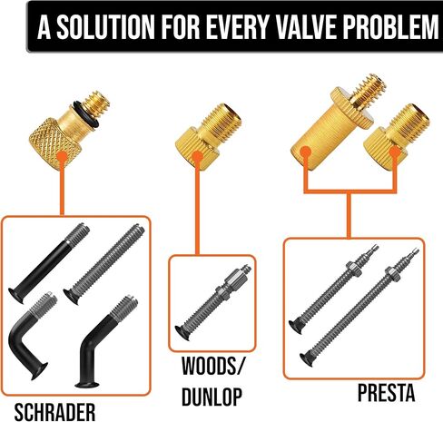 Bike Valve Adapter Kit (Pack of 10 Valves + 6 Caps + 2 Ball Pump Needle) - Presta Valve, Dunlop Valve, Schrader Valve Bike adapters - Sports Ball Inflation Needle – by Mobi Lock in Kuwait