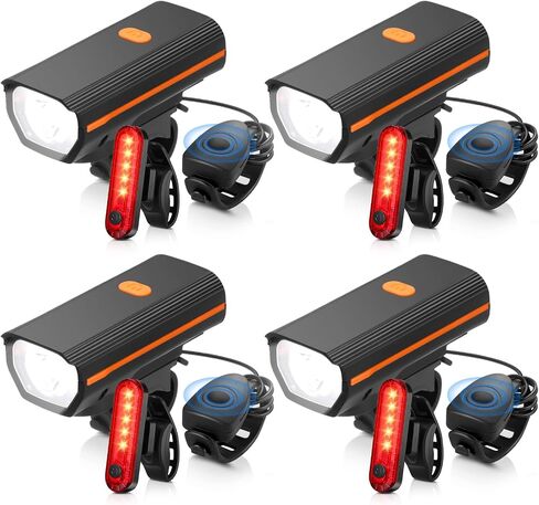 Hanaive 4 مجموعات مشرق LED دراجة ضوء مجموعة USB قابلة للشحن دراجة أمامية المصباح الخلفي الضوء الخلفي مقاوم للماء دراجة ضوء الدراجات الملحقات للأطفال الرجال النساء ليلة الطريق ركوب الجبال in Kuwait