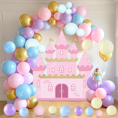 Princess Balloon Garland Arch Kit Princess Party Decoration 112pcs Castle Backdrop Pastel Rainbow Balloons Garland Kit Macaron Balloons for Girls Women Birthday Baby Shower Wedding Party Supplies in Saudi Arabia