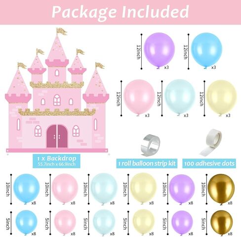 Princess Balloon Garland Arch Kit Princess Party Decoration 112pcs Castle Backdrop Pastel Rainbow Balloons Garland Kit Macaron Balloons for Girls Women Birthday Baby Shower Wedding Party Supplies in Saudi Arabia