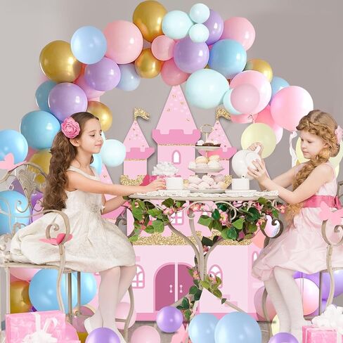Princess Balloon Garland Arch Kit Princess Party Decoration 112pcs Castle Backdrop Pastel Rainbow Balloons Garland Kit Macaron Balloons for Girls Women Birthday Baby Shower Wedding Party Supplies in Saudi Arabia
