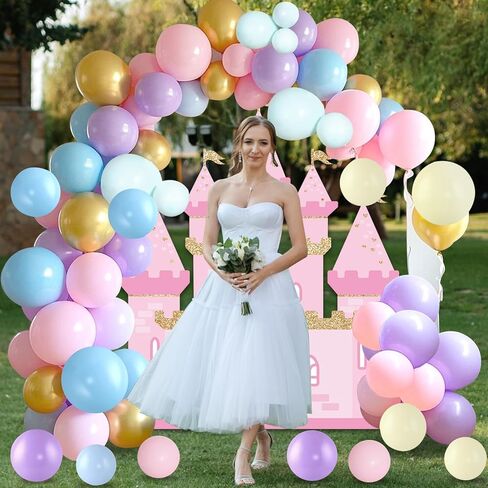 Princess Balloon Garland Arch Kit Princess Party Decoration 112pcs Castle Backdrop Pastel Rainbow Balloons Garland Kit Macaron Balloons for Girls Women Birthday Baby Shower Wedding Party Supplies in Saudi Arabia
