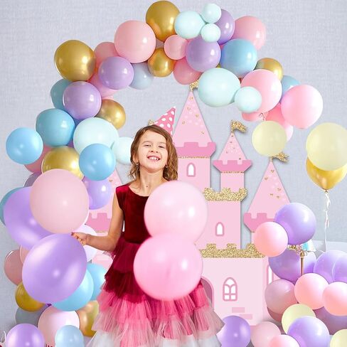 Princess Balloon Garland Arch Kit Princess Party Decoration 112pcs Castle Backdrop Pastel Rainbow Balloons Garland Kit Macaron Balloons for Girls Women Birthday Baby Shower Wedding Party Supplies in Saudi Arabia