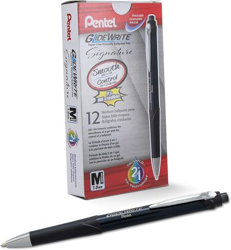 Pentel Glidewrite Signature Ballpoint Pen Black Barrel, (1.0mm) Medium Line, Black Ink, 12 Pens (BX930A-A) in Saudi Arabia