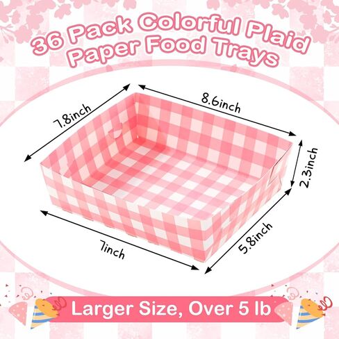 Suclain 36 Pack Light Blue and White Gingham Paper Trays 5 lb Grease Resistant Large Snack Serving Trays Disposable Food Boats for Baby Shower Wedding Tea Party Supplies in Saudi Arabia