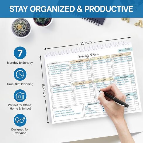 Weekly To-Do List Planner Notepad, 8.5" x 11" with 55 Undated Sheets, Premium Task Organizer Pad for Office & Home with Time Slots, Priority Sections, Notes & Habit Tracker – Desk Planner for Men & Women in Saudi Arabia
