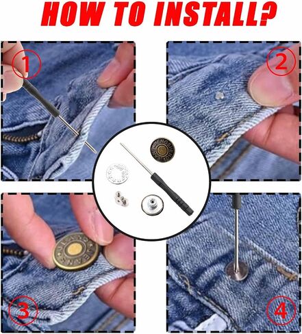 Lilaly 32 Sets 16 Styles Jean Button Replacement, 17mm and 20mm No-Sew Replacement Jean Buttons for Loose Pants Tightener(Style 1) in Saudi Arabia