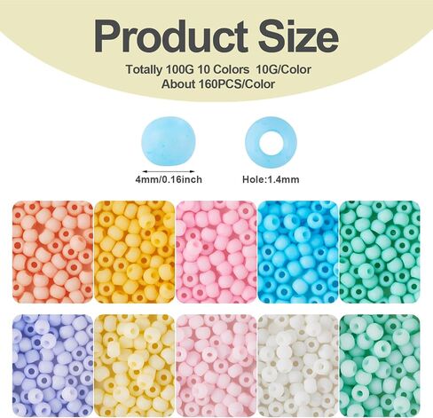 Beadthoven 1600pcs 4mm Glass Seed Beads for Jewelry Making 6/0 Pastel Candy Color Frosted Matte Opaque Round Tube Loose Pony Beads Rainbow Mini Waist Craft Beads for Bracelet Necklace Earring DIY in Saudi Arabia