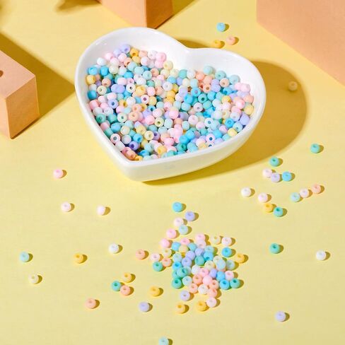 Beadthoven 1600pcs 4mm Glass Seed Beads for Jewelry Making 6/0 Pastel Candy Color Frosted Matte Opaque Round Tube Loose Pony Beads Rainbow Mini Waist Craft Beads for Bracelet Necklace Earring DIY in Saudi Arabia
