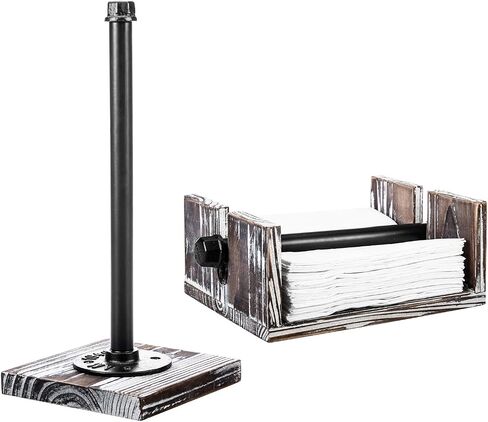 MyGift Wall-Mounted Paper Towel Holder Under Cabinet Hanging Dish Towel Rack and Paper Towel Dispenser with Industrial Metal Pipe in Saudi Arabia