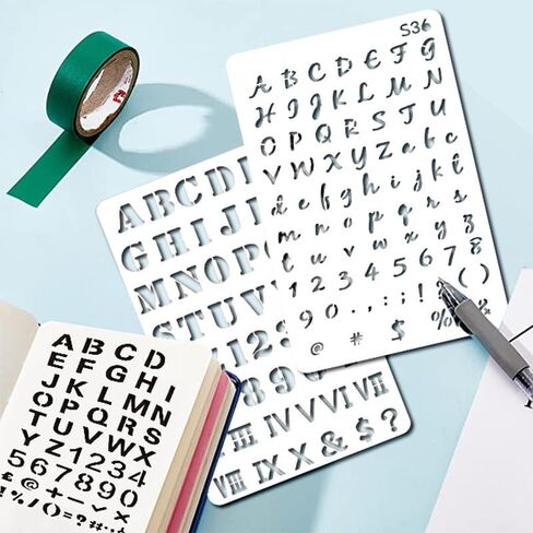 Letter & Number Stencils with Transparent Storage Box, 38 Pc Reusable Journal Stencils for Painting & Journaling, 4 x 7 in Alphabet Template for DIY Art, Drawing, Spray, Graffiti &Calligraphy in Saudi Arabia