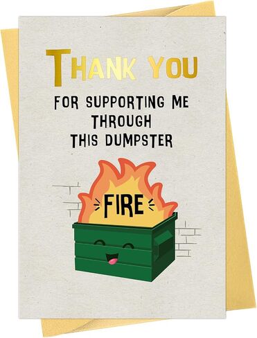 بطاقة Funny Thank You Card - Dumpster Fire Design Artituder Getting Card for Friends ، أو مغادرة زميل في العمل ، أو وداعًا ، أو لمجرد هدية (5.5 × 8 بوصة ، رقائق ذهبية ، مغلف) in Kuwait
