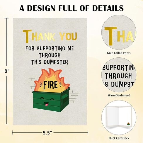 بطاقة Funny Thank You Card - Dumpster Fire Design Artituder Getting Card for Friends ، أو مغادرة زميل في العمل ، أو وداعًا ، أو لمجرد هدية (5.5 × 8 بوصة ، رقائق ذهبية ، مغلف) in Kuwait