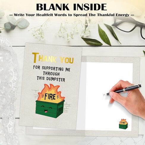 بطاقة Funny Thank You Card - Dumpster Fire Design Artituder Getting Card for Friends ، أو مغادرة زميل في العمل ، أو وداعًا ، أو لمجرد هدية (5.5 × 8 بوصة ، رقائق ذهبية ، مغلف) in Kuwait
