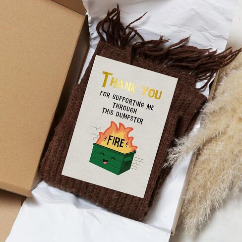 بطاقة Funny Thank You Card - Dumpster Fire Design Artituder Getting Card for Friends ، أو مغادرة زميل في العمل ، أو وداعًا ، أو لمجرد هدية (5.5 × 8 بوصة ، رقائق ذهبية ، مغلف) in Kuwait
