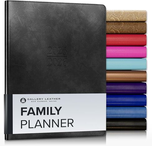 Gallery Leather Family Planner 2026 للأمهات ، مخطط التقويم الأنيق والكمبيوتر المحمول مع حواف صفحات بيضاء أنيقة ، 18 شهرًا - Acadia Black - 9 × 7 " in Kuwait