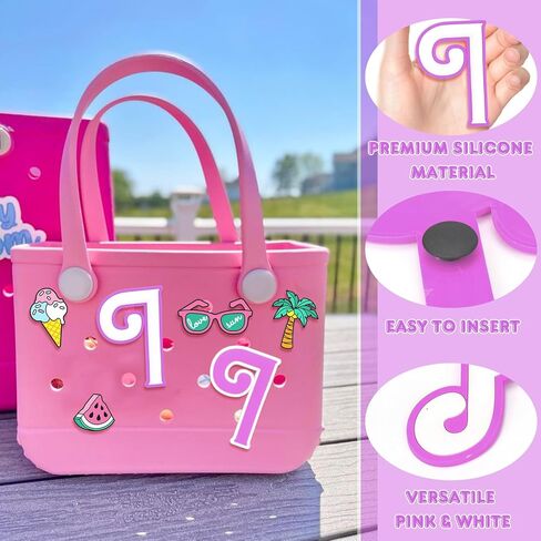AIERSA Letter Charms for Bogg Bag Accessories A-Z, 2Pcs Purple Initials Charm for Simply Southern Bag Original All Models, Silicone Insert Decorative Letterring Attachments for Beach Tote Bags in Kuwait