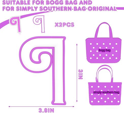 AIERSA Letter Charms for Bogg Bag Accessories A-Z, 2Pcs Purple Initials Charm for Simply Southern Bag Original All Models, Silicone Insert Decorative Letterring Attachments for Beach Tote Bags in Kuwait
