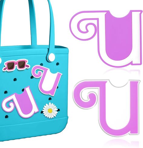 AIERSA Letter Charms for Bogg Bag Accessories A-Z, 2Pcs Purple Initials Charm for Simply Southern Bag Original All Models, Silicone Insert Decorative Letterring Attachments for Beach Tote Bags in Kuwait