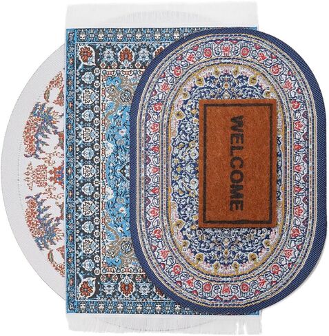 Odoria Dollhouse Area Rug Miniature - 1/12 Scale Entry Accent Rug Round Oriental for Vintage Living Room Kitchen - Mini Welcome Doormat - Tiny Carpet Oval Floral Rose Red in Kuwait