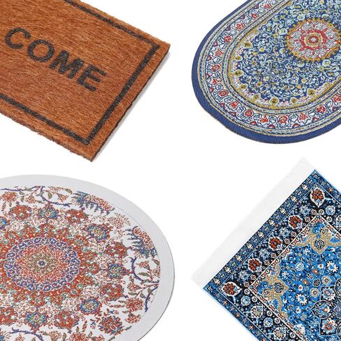 Odoria Dollhouse Area Rug Miniature - 1/12 Scale Entry Accent Rug Round Oriental for Vintage Living Room Kitchen - Mini Welcome Doormat - Tiny Carpet Oval Floral Rose Red in Kuwait