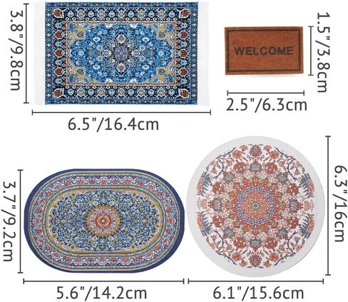 Odoria Dollhouse Area Rug Miniature - 1/12 Scale Entry Accent Rug Round Oriental for Vintage Living Room Kitchen - Mini Welcome Doormat - Tiny Carpet Oval Floral Rose Red in Kuwait