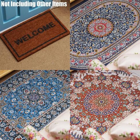 Odoria Dollhouse Area Rug Miniature - 1/12 Scale Entry Accent Rug Round Oriental for Vintage Living Room Kitchen - Mini Welcome Doormat - Tiny Carpet Oval Floral Rose Red in Kuwait