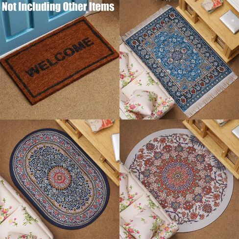 Odoria Dollhouse Area Rug Miniature - 1/12 Scale Entry Accent Rug Round Oriental for Vintage Living Room Kitchen - Mini Welcome Doormat - Tiny Carpet Oval Floral Rose Red in Kuwait