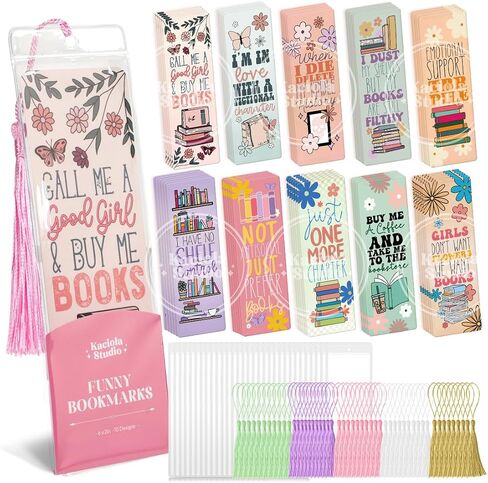 50PCS Paper Mongmark Make Kit ، وضع إشارات مرجعية للموضوع ، و 50pcs مرجعية على الأكمام واضحة مع Book Mark Tassls ، مرجعية DIY للحرف اليدوية هدايا العلامة (القوس) in Kuwait
