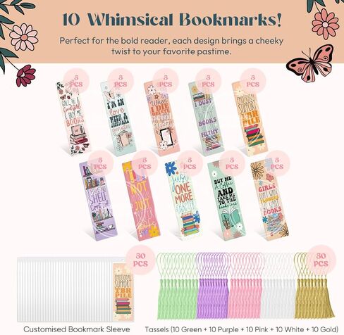 50PCS Paper Mongmark Make Kit ، وضع إشارات مرجعية للموضوع ، و 50pcs مرجعية على الأكمام واضحة مع Book Mark Tassls ، مرجعية DIY للحرف اليدوية هدايا العلامة (القوس) in Kuwait