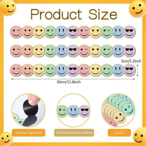 24 PCS Smile Face Magnetic Lorders for Classbroom Bhovelboard Magnetic Strips Trim Bulletin Board Borders School Classroom Decorations the School Supply (Pastel) in Kuwait