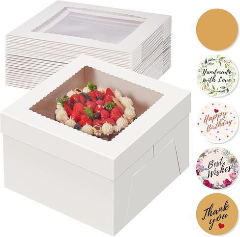 Kootek 15pcs Cake Boxes, 12x12x8 Inches Tall Cake Box with Window, White Bakery Boxes, Large Baking Boxes, Square Cardboard Cake Box for Multi-Layer Cakes, Cake Decorating Supplies for Gift Giving in Kuwait