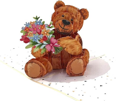 Pop Up Greeting Card Teddy Bear Hold Bouquet Flower Gift Cartoon Animals Flower Birthday Thank You Present for Kid Mom Dad Family Friend Holiday in Saudi Arabia