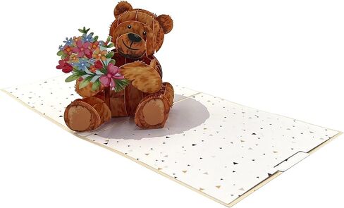 Pop Up Greeting Card Teddy Bear Hold Bouquet Flower Gift Cartoon Animals Flower Birthday Thank You Present for Kid Mom Dad Family Friend Holiday in Saudi Arabia