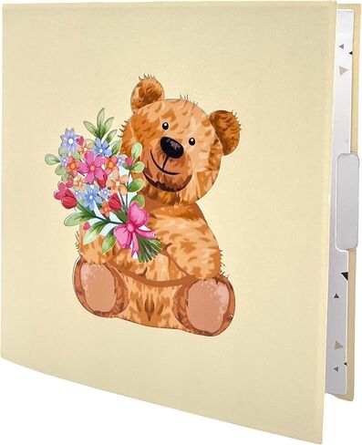 Pop Up Greeting Card Teddy Bear Hold Bouquet Flower Gift Cartoon Animals Flower Birthday Thank You Present for Kid Mom Dad Family Friend Holiday in Saudi Arabia