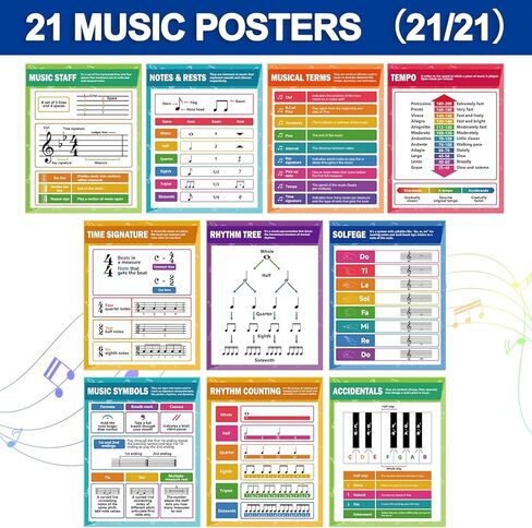 21Pcs Music Posters for Classroom Musical Educational Posters Music Note Rhythm Rules Poster Bulletin Board Decorations Teacher Supplies for Elementary Middle High School Wall Art Decor 14 x 11 In in Saudi Arabia