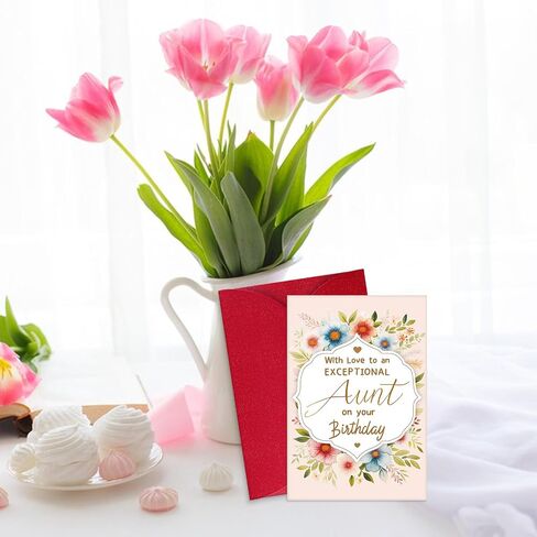 FLYAB Aunt Birthday Card - 5.5"x8" Flower Birthday Gift with Envelope Gift Cards for Her Aunts Aunty Women from Nephew Niece in Saudi Arabia