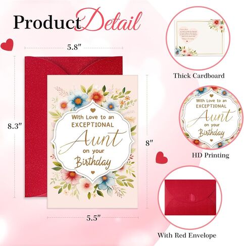 FLYAB Aunt Birthday Card - 5.5"x8" Flower Birthday Gift with Envelope Gift Cards for Her Aunts Aunty Women from Nephew Niece in Saudi Arabia
