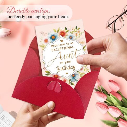FLYAB Aunt Birthday Card - 5.5"x8" Flower Birthday Gift with Envelope Gift Cards for Her Aunts Aunty Women from Nephew Niece in Saudi Arabia