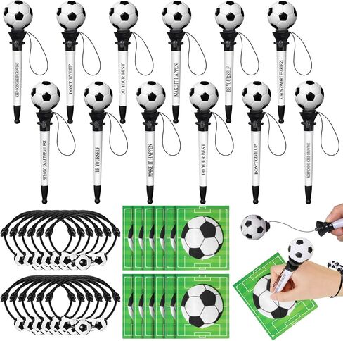 36 Pcs Soccer Party Favors Set Funny Sport Inspirational Team Gifts Set 12 Ballpoint Pens 12 Adjustable Bracelets 12 Sticky Notes for Sports Birthday Party Gifts Supplies Decors in Saudi Arabia