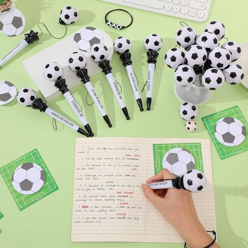 36 Pcs Soccer Party Favors Set Funny Sport Inspirational Team Gifts Set 12 Ballpoint Pens 12 Adjustable Bracelets 12 Sticky Notes for Sports Birthday Party Gifts Supplies Decors in Saudi Arabia