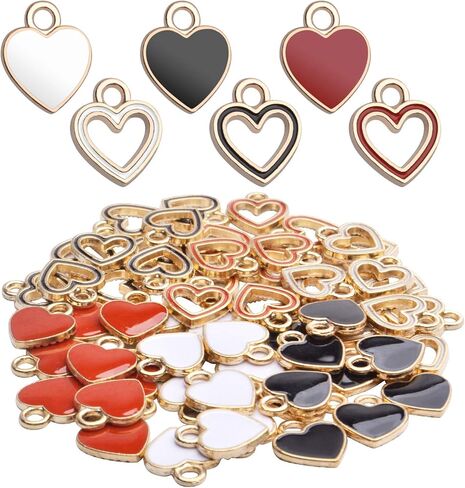 Aylifu Heart Charm Pendant,60pcs Gold Plated Enamel Red White Black Hollow Heart Charms Pendants Jewellery Making Findings for Necklace Bracelet Crafting DIY,10x12mm in Saudi Arabia