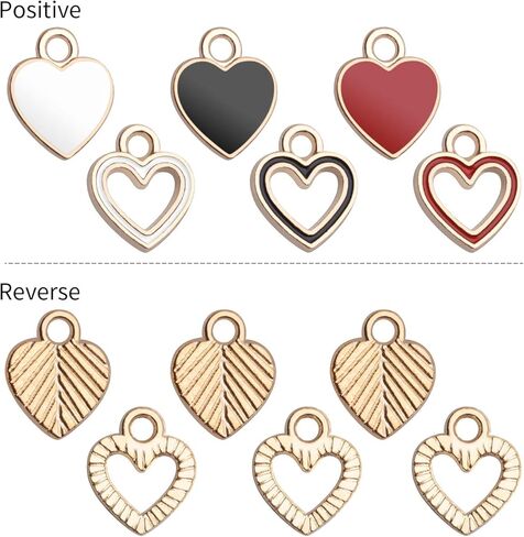 Aylifu Heart Charm Pendant,60pcs Gold Plated Enamel Red White Black Hollow Heart Charms Pendants Jewellery Making Findings for Necklace Bracelet Crafting DIY,10x12mm in Saudi Arabia