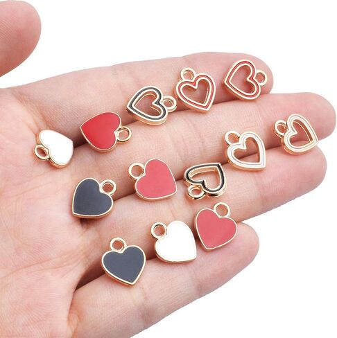 Aylifu Heart Charm Pendant,60pcs Gold Plated Enamel Red White Black Hollow Heart Charms Pendants Jewellery Making Findings for Necklace Bracelet Crafting DIY,10x12mm in Saudi Arabia