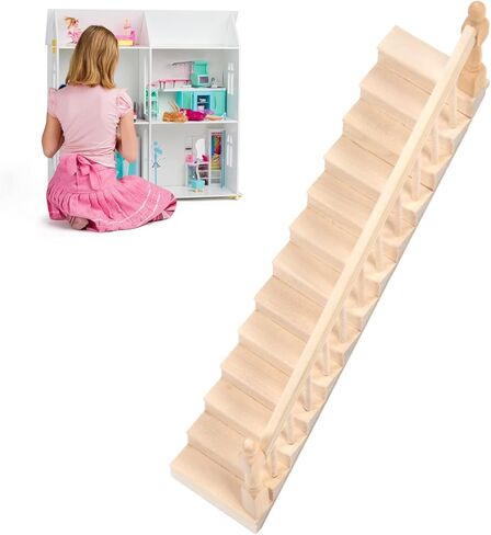 Topyond 1:12 Scale Dollhouse Stairs ، Wood Wood Miniature Staircase مع زوايا مستديرة لامعة ، درج DIY مسبقًا للحرف اليدوية والعروض المصغرة (مسند الذراع الأيمن) in Saudi Arabia