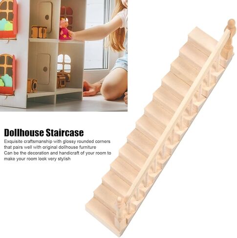 Topyond 1:12 Scale Dollhouse Stairs ، Wood Wood Miniature Staircase مع زوايا مستديرة لامعة ، درج DIY مسبقًا للحرف اليدوية والعروض المصغرة (مسند الذراع الأيمن) in Saudi Arabia