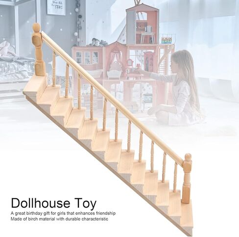 Topyond 1:12 Scale Dollhouse Stairs ، Wood Wood Miniature Staircase مع زوايا مستديرة لامعة ، درج DIY مسبقًا للحرف اليدوية والعروض المصغرة (مسند الذراع الأيمن) in Saudi Arabia